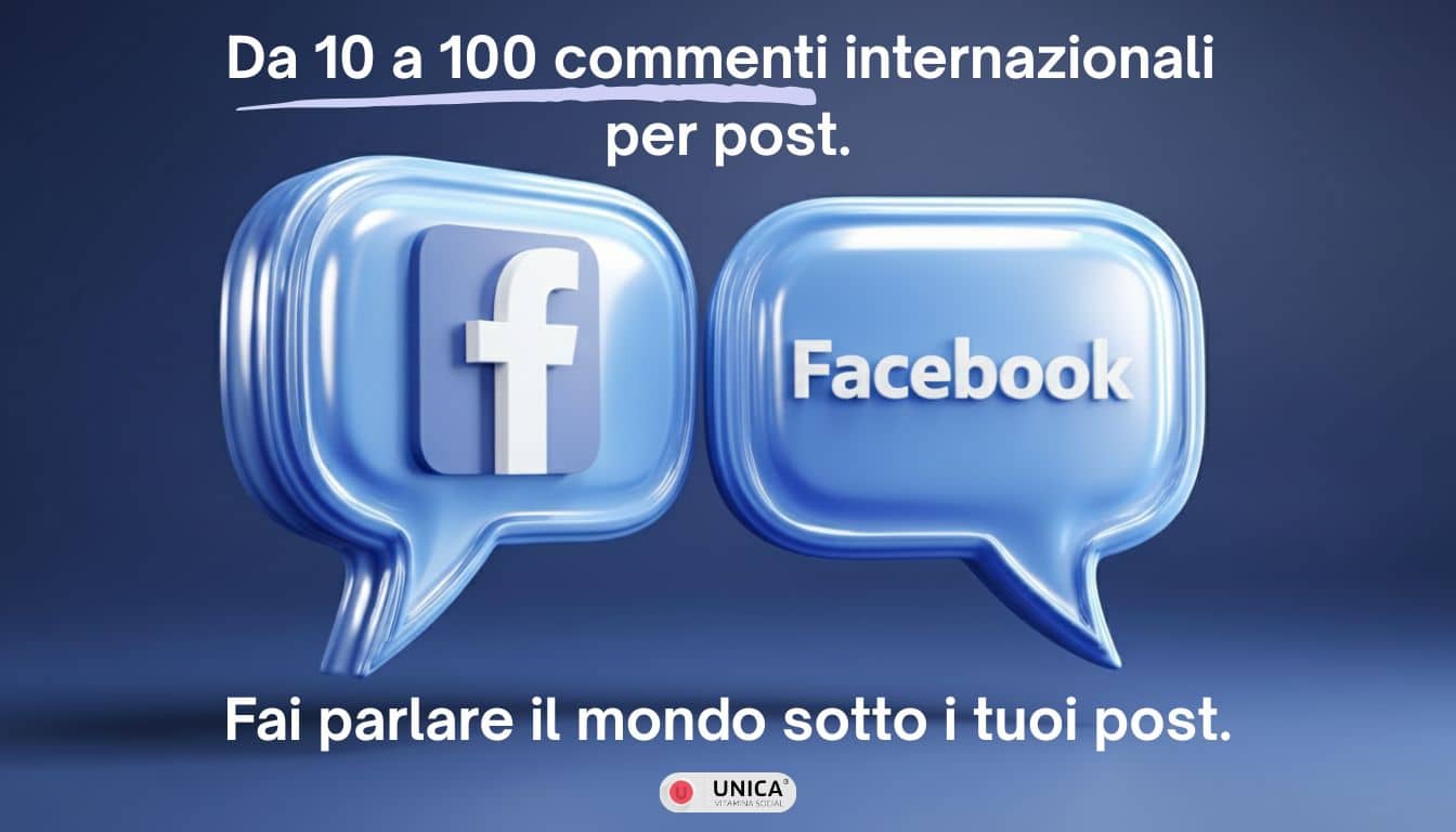 Icone chat Facebook tridimensionali illuminate su sfondo blu scuro simboleggiando commenti internazionali globali da 10 a 100